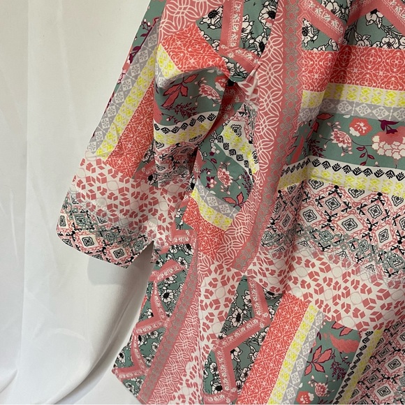 Womens 3/4 Sleeve MultiPrint Multi Color Boho Style Top Size 12 (Large) NWOT - Picture 14 of 16